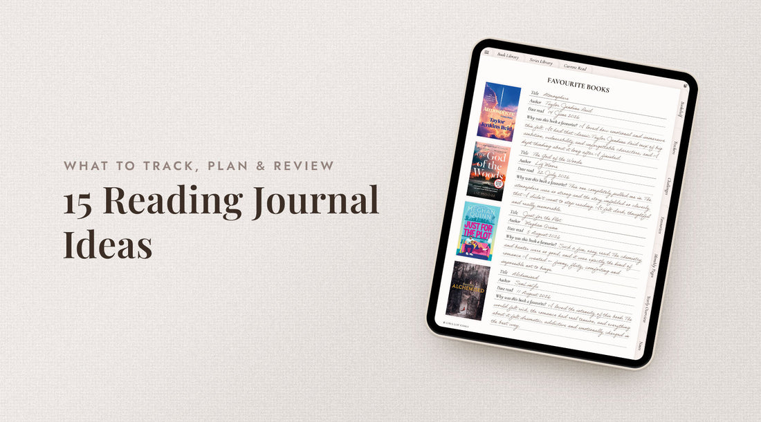 Reading journal ideas shown beside a digital reading journal