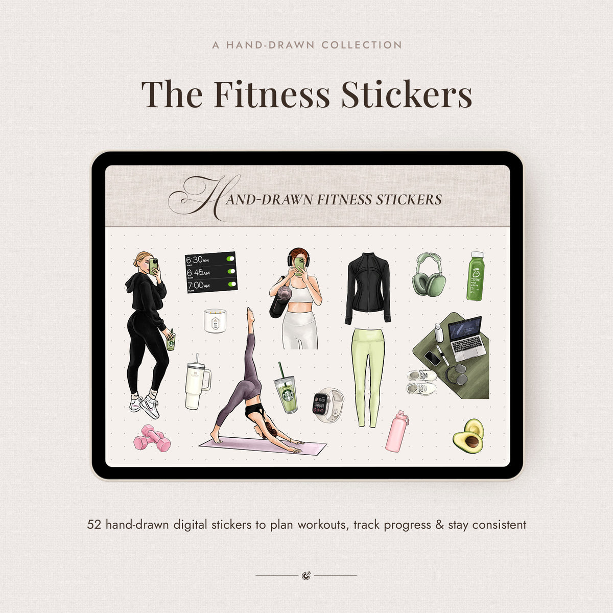 Digital Hand-Drawn Fitness Stickers