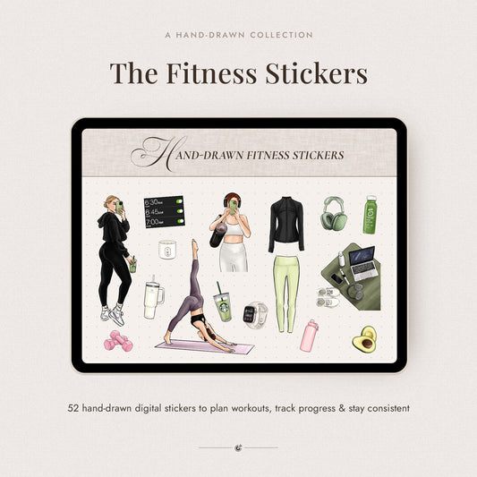 Digital Hand-Drawn Fitness Stickers