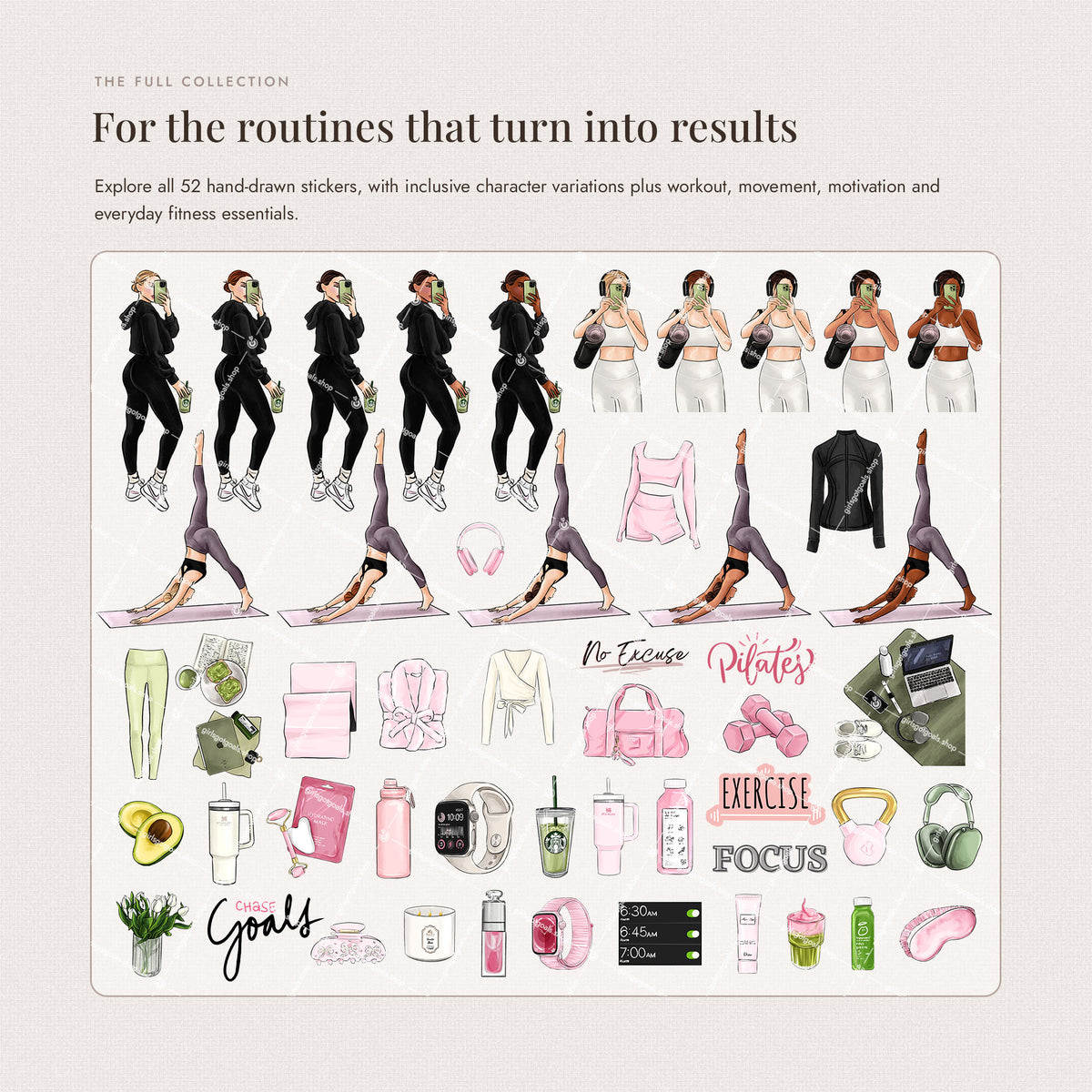 Digital Hand-Drawn Fitness Stickers