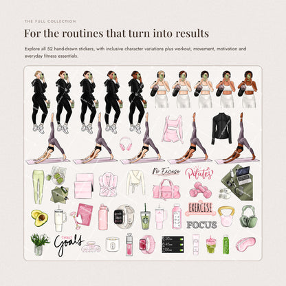 Digital Hand-Drawn Fitness Stickers