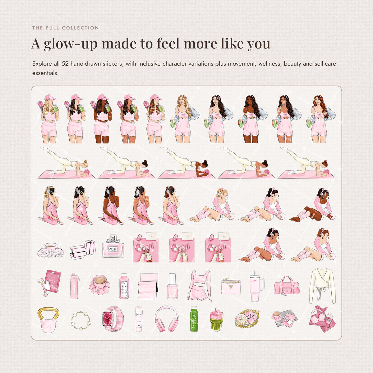 Digital Hand-Drawn Glow-Up Stickers