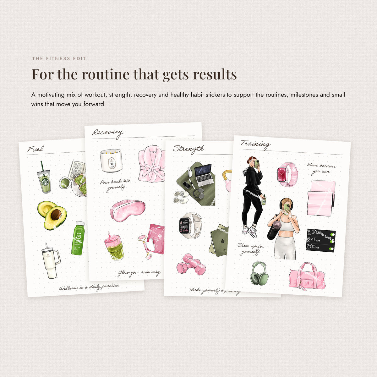 Digital Hand-Drawn Fitness Stickers