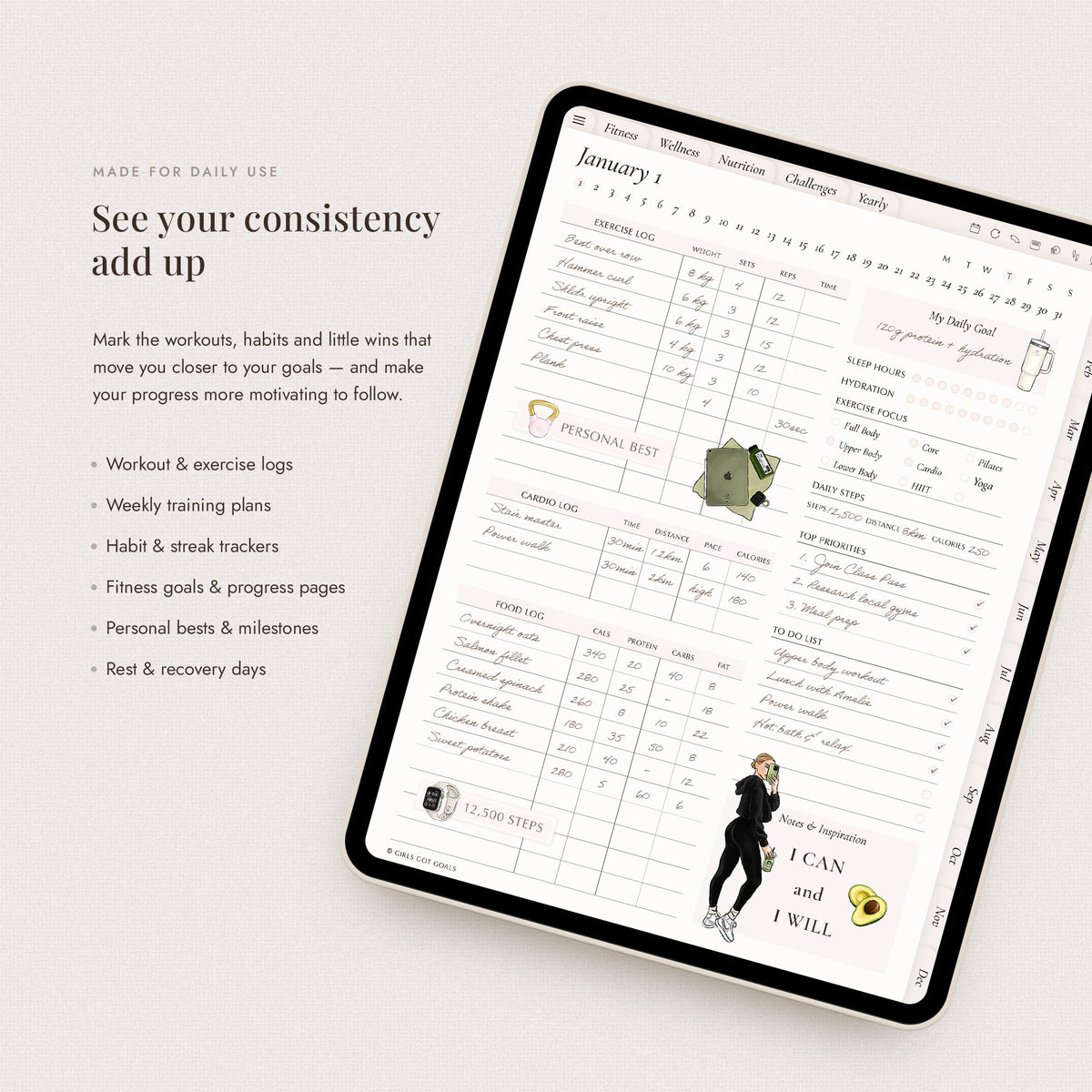 Digital Hand-Drawn Fitness Stickers