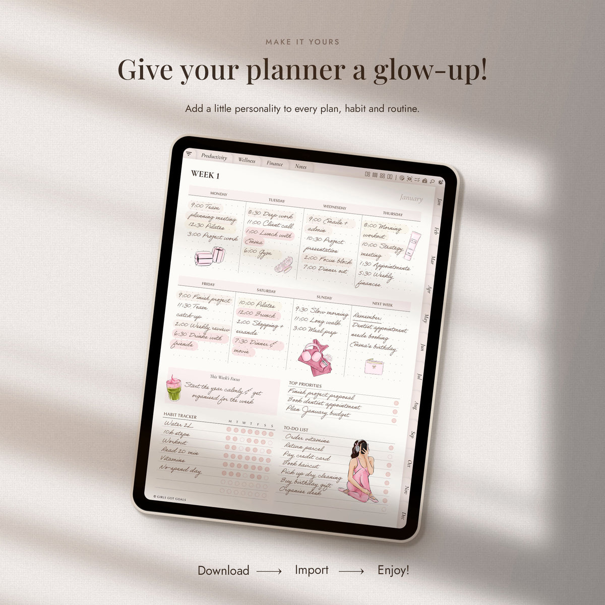 Digital Hand-Drawn Glow-Up Stickers