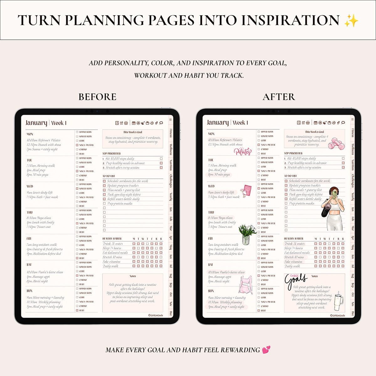 Digital Hand-Drawn Fitness Stickers