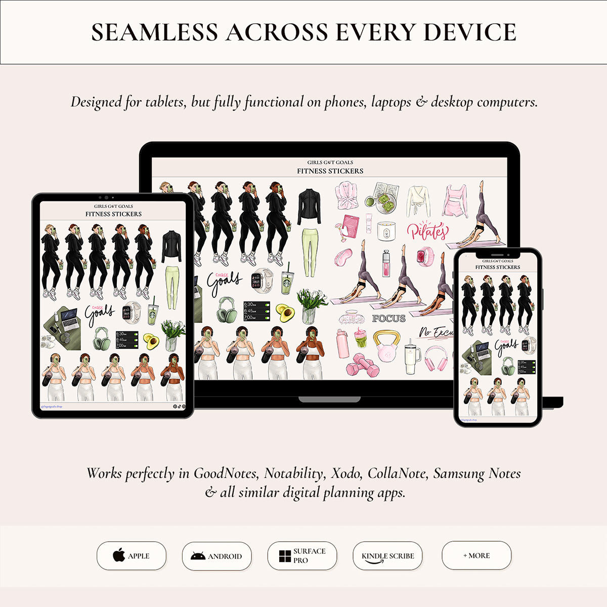 Digital Hand-Drawn Fitness Stickers