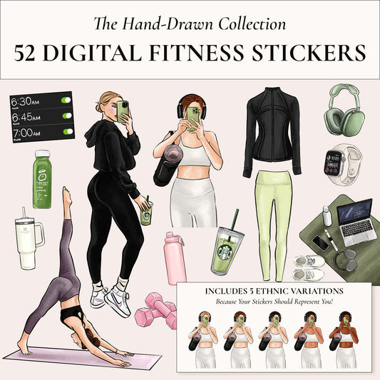 Digital Hand-Drawn Fitness Stickers