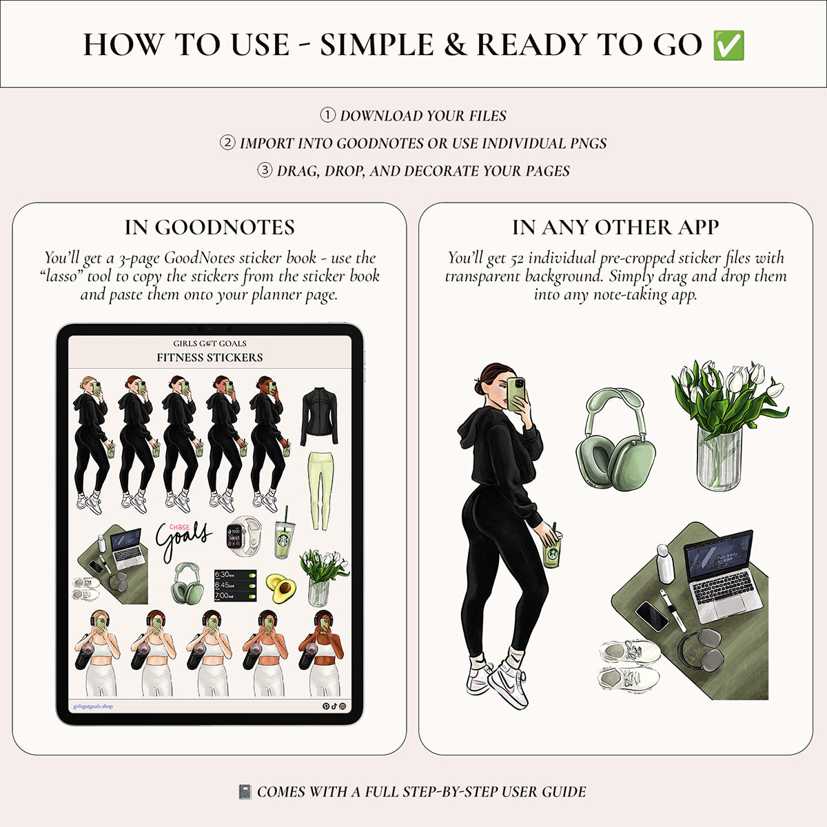 Digital Hand-Drawn Fitness Stickers