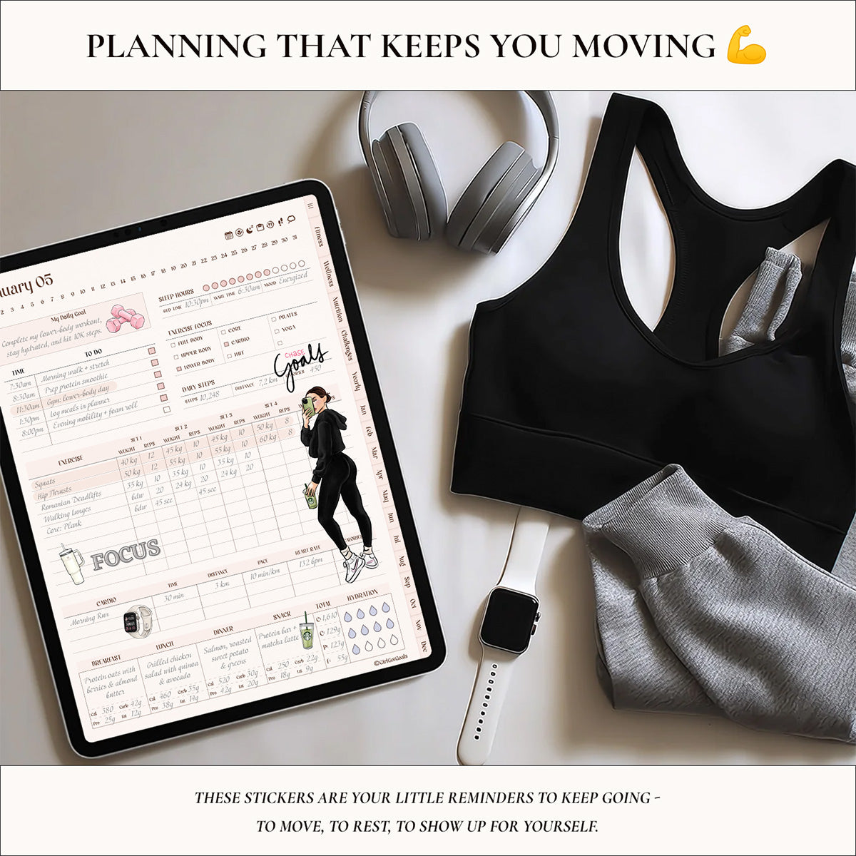 Digital Hand-Drawn Fitness Stickers