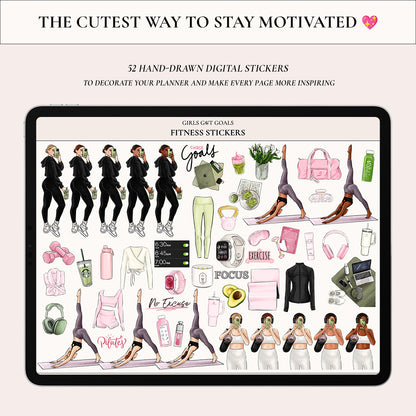 Digital Hand-Drawn Fitness Stickers
