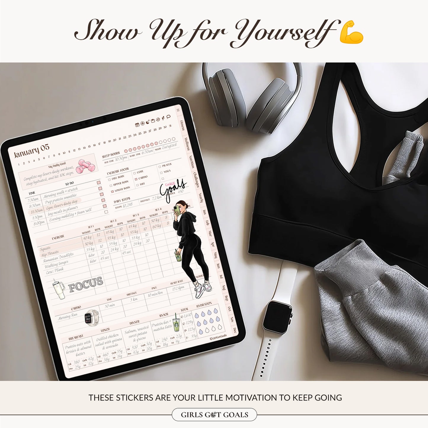 Digital Hand-Drawn Fitness Stickers