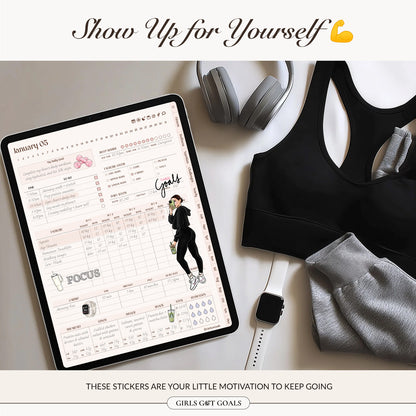 Digital Hand-Drawn Fitness Stickers