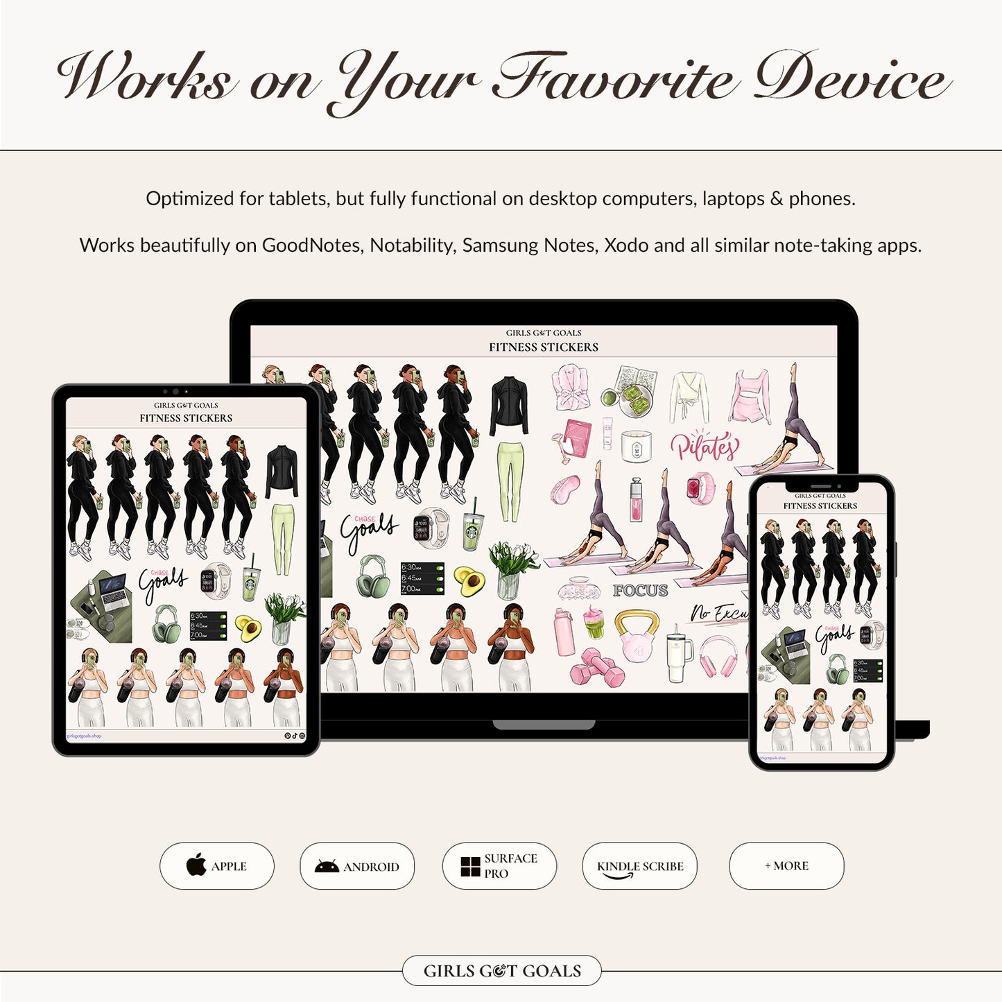 Digital Hand-Drawn Fitness Stickers