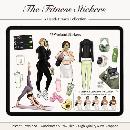 Digital Hand-Drawn Fitness Stickers
