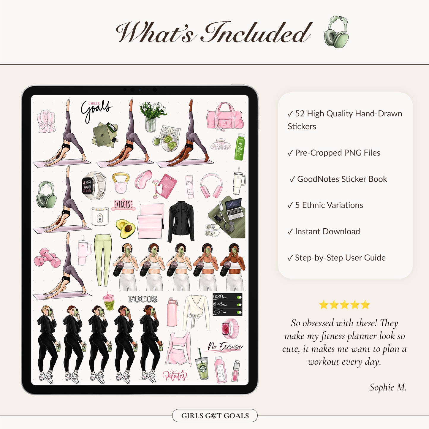 Digital Hand-Drawn Fitness Stickers