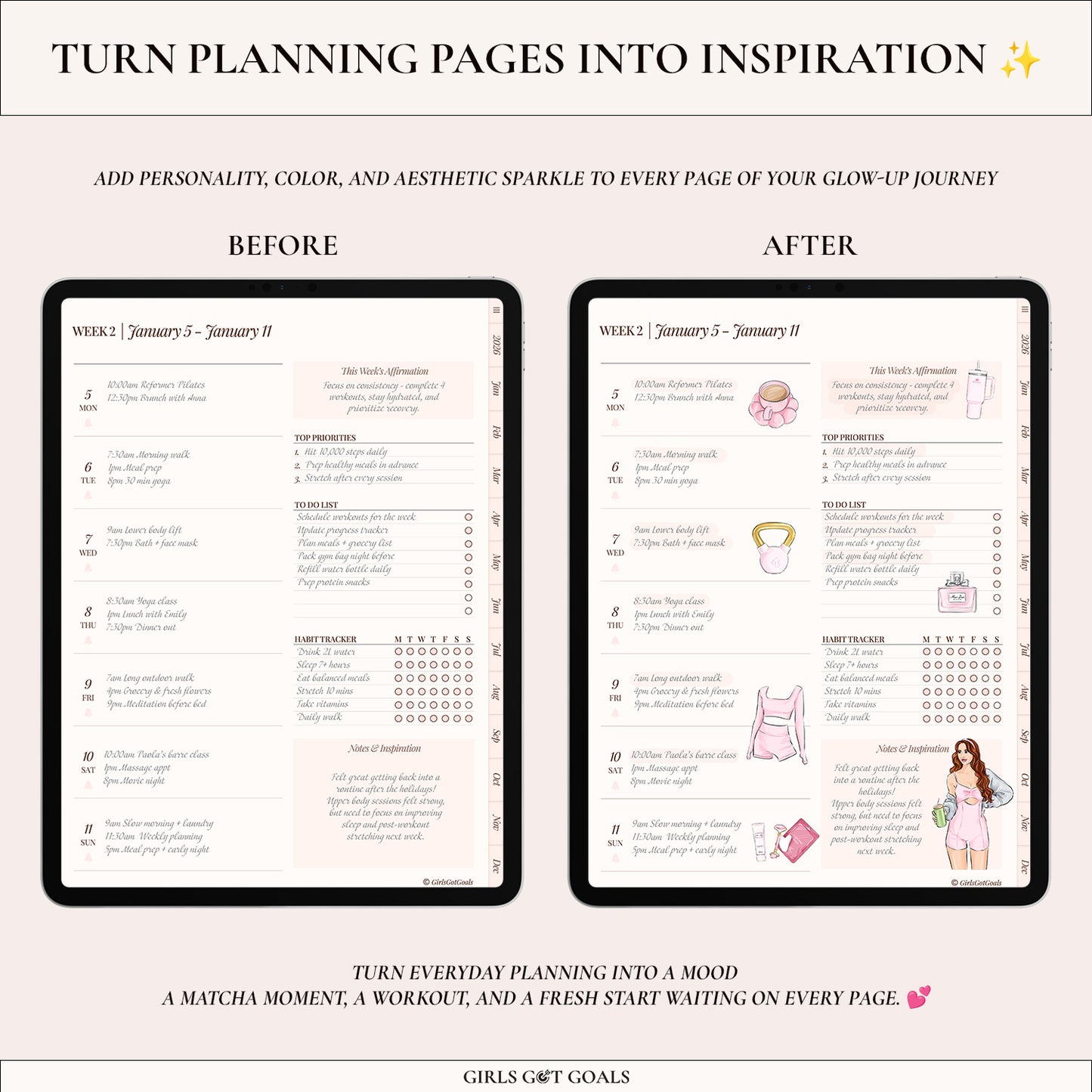 Digital Hand-Drawn Glow Up Stickers