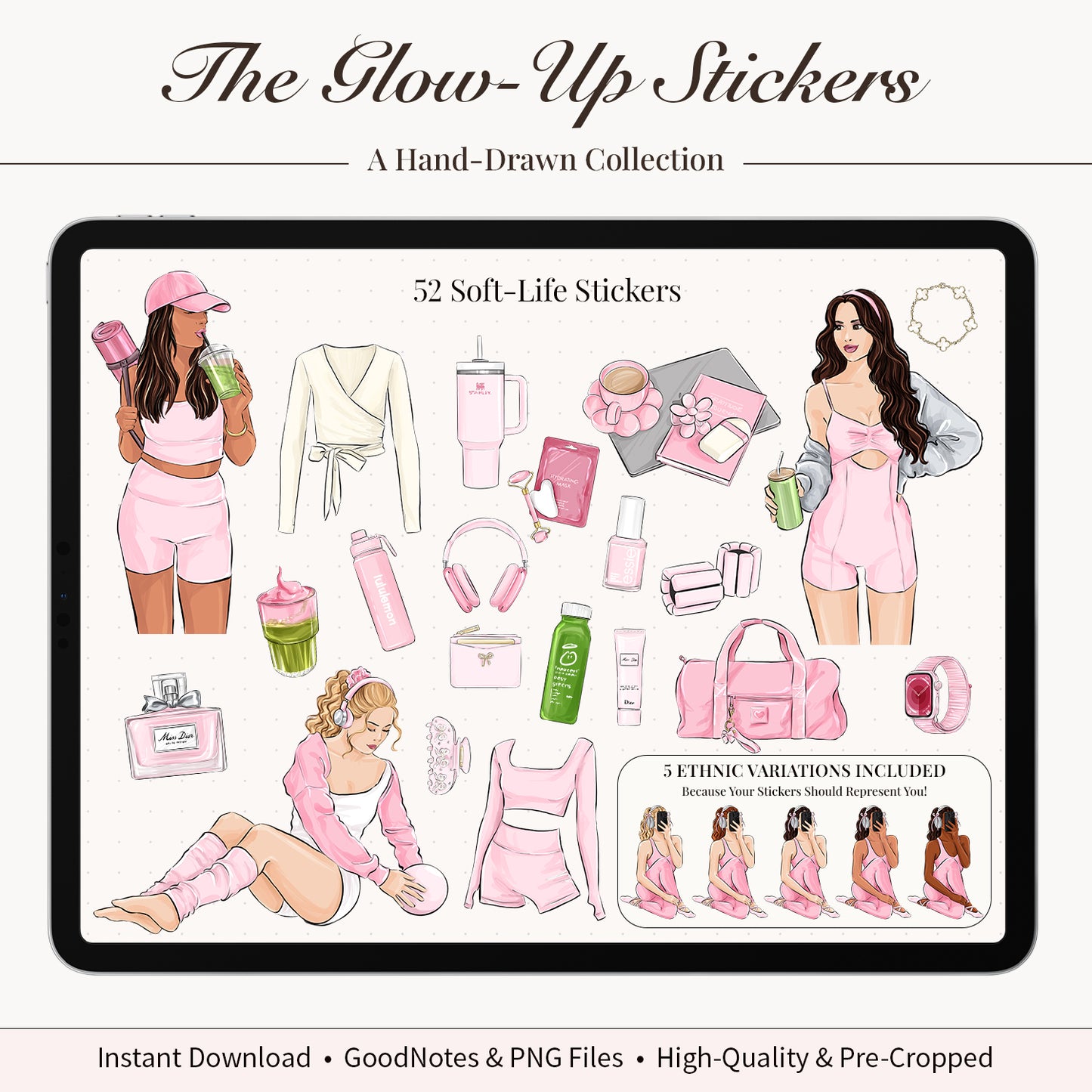 Digital Hand-Drawn Glow Up Stickers