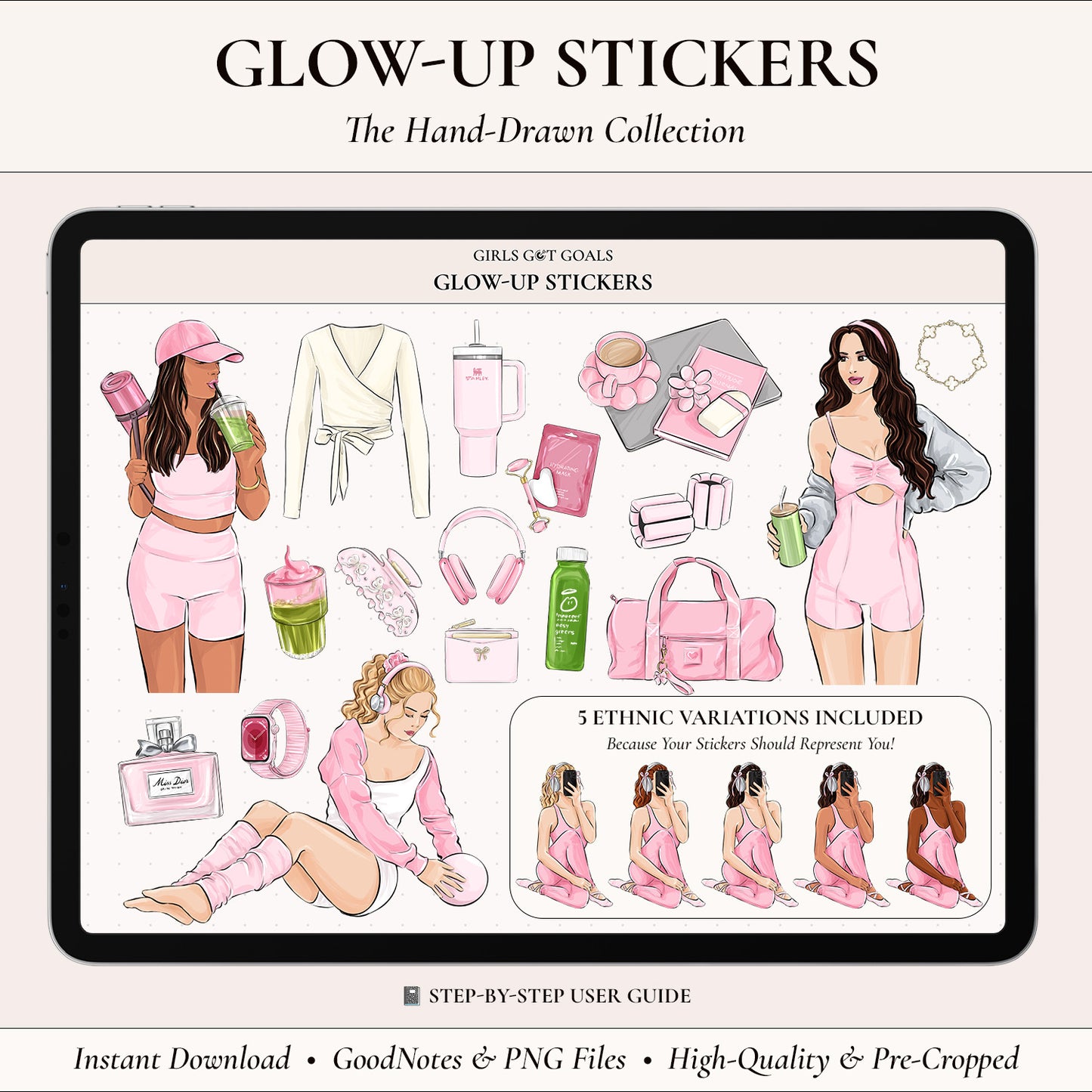 Digital Hand-Drawn Glow Up Stickers