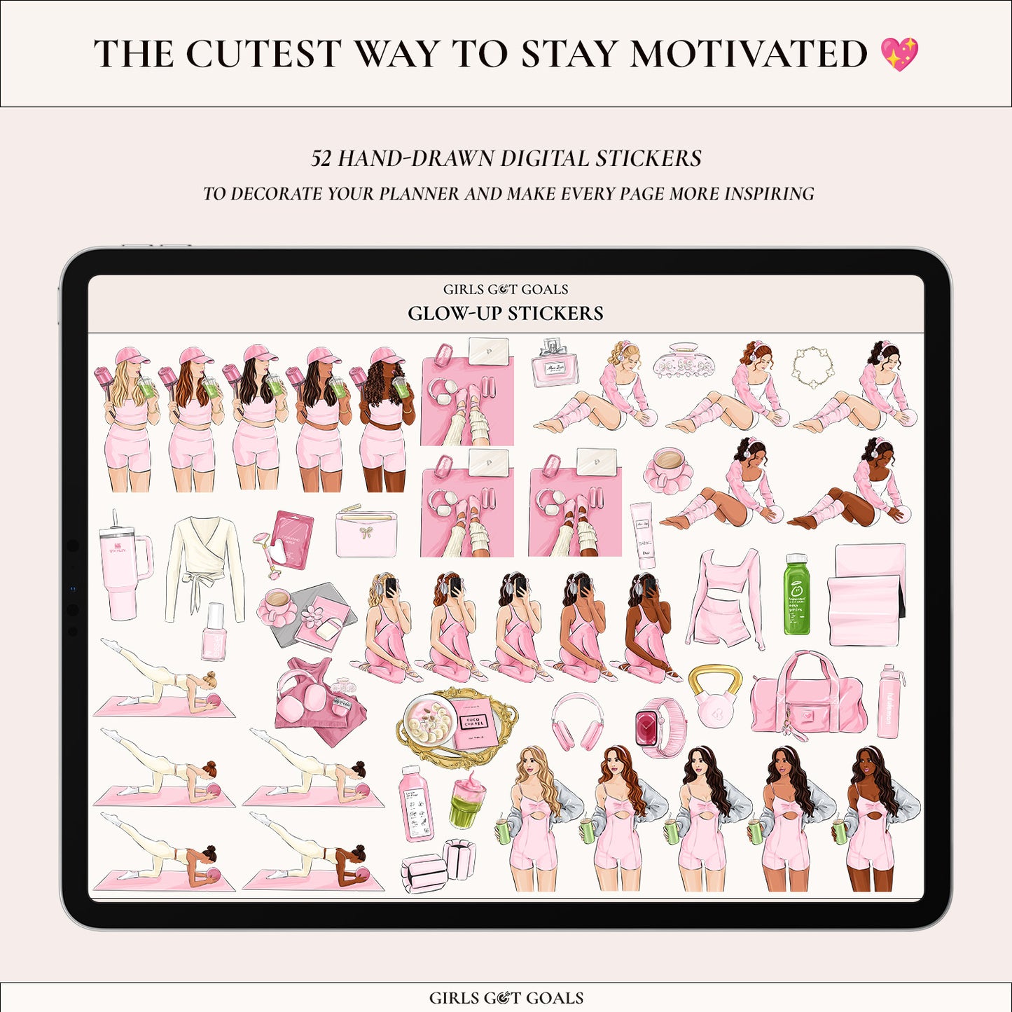 Digital Hand-Drawn Glow Up Stickers