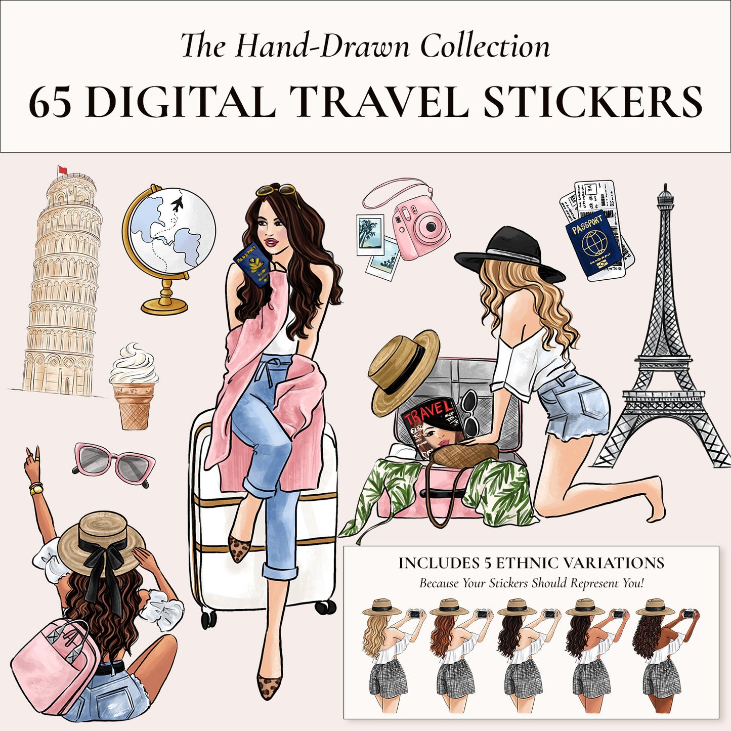 Digital Hand-Drawn Travel Stickers